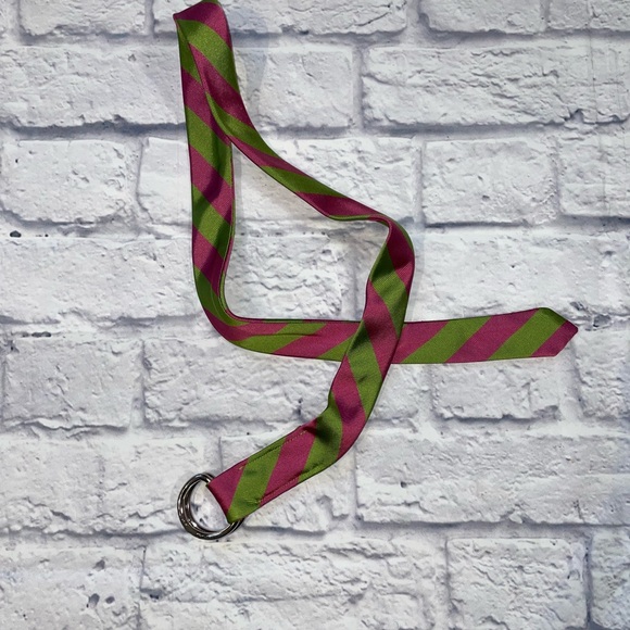 J. Crew Pink and Green Striped Belt with Silver Rings - Picture 4 of 5